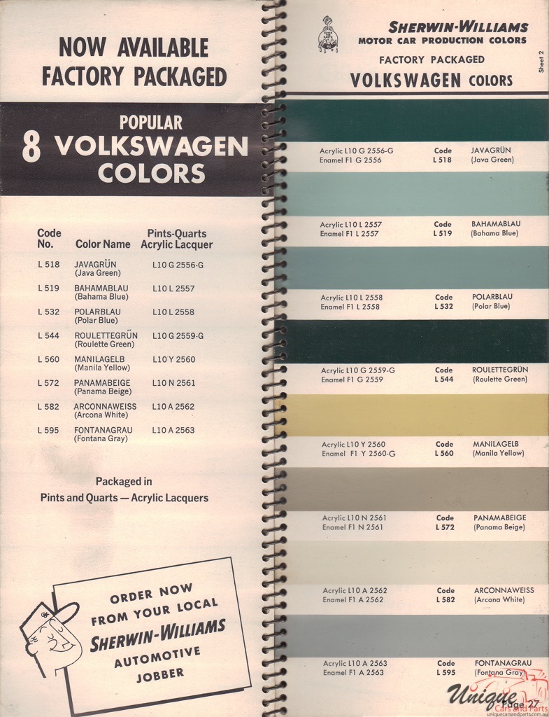 1967 Volkswagen Paint Charts Williams 2